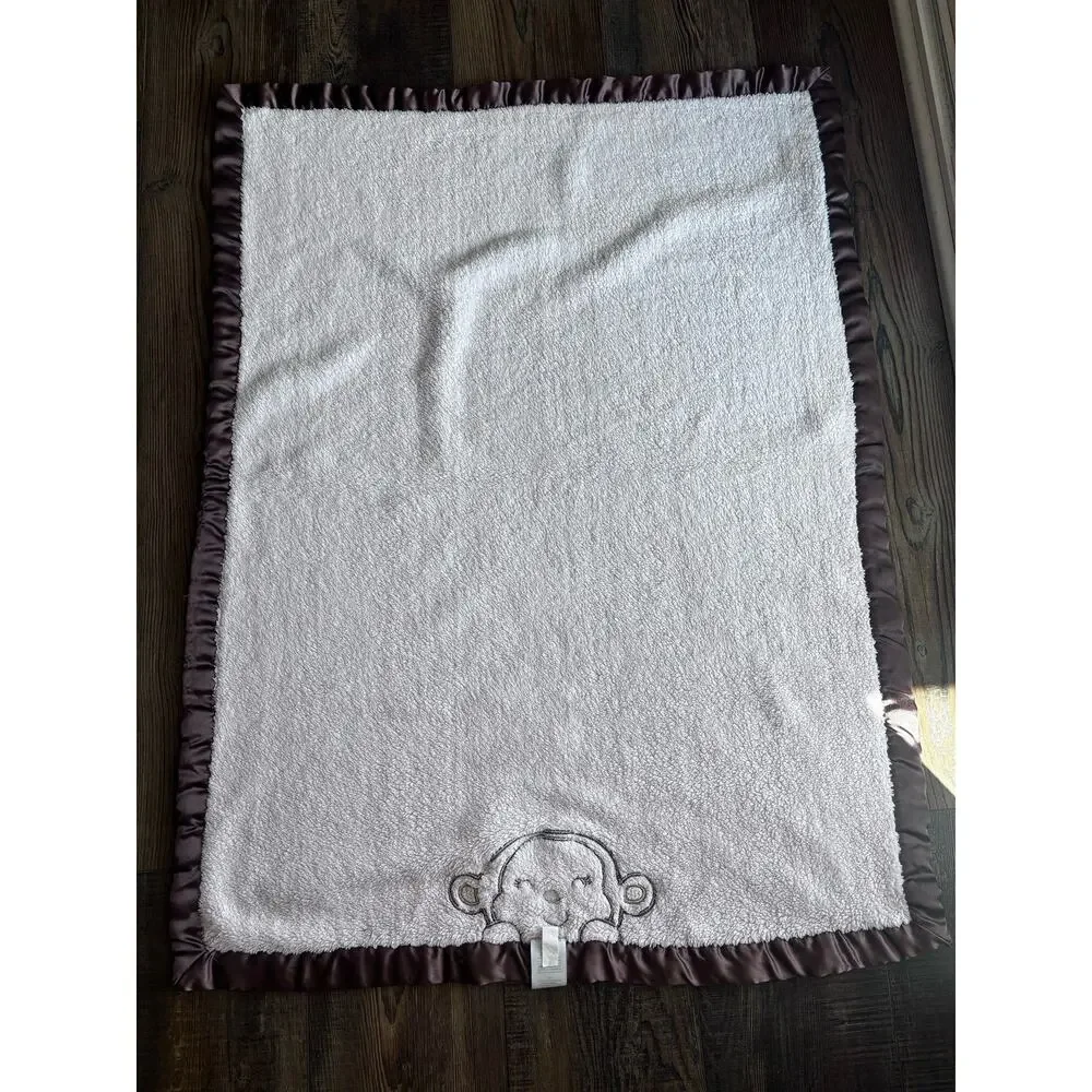 Carter’s Pink Monkey Baby Girls Blanket Pink Brown Lovey Child Mine Satin Edge